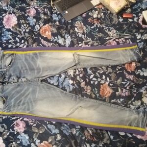 AMIRI Light Gray Jeans with Yellow and Purple Accents
